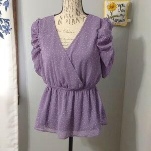 Maurices Purple w/ White Polkadot Gauzy V Neck Top M(?)